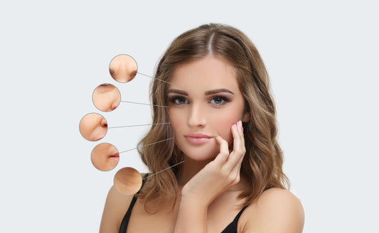 A photo highlighting various features of a woman's face.